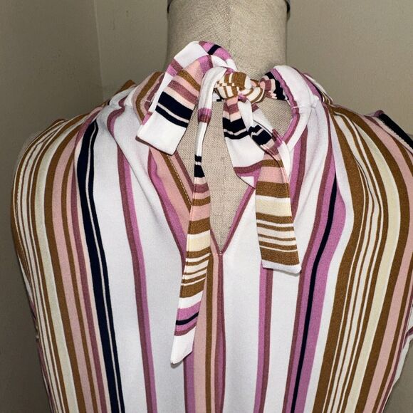 NWT Apt .9 Multicolor Sleeveless Striped Dress Pink Black Cream Midi Sz Small - Picture 7 of 9
